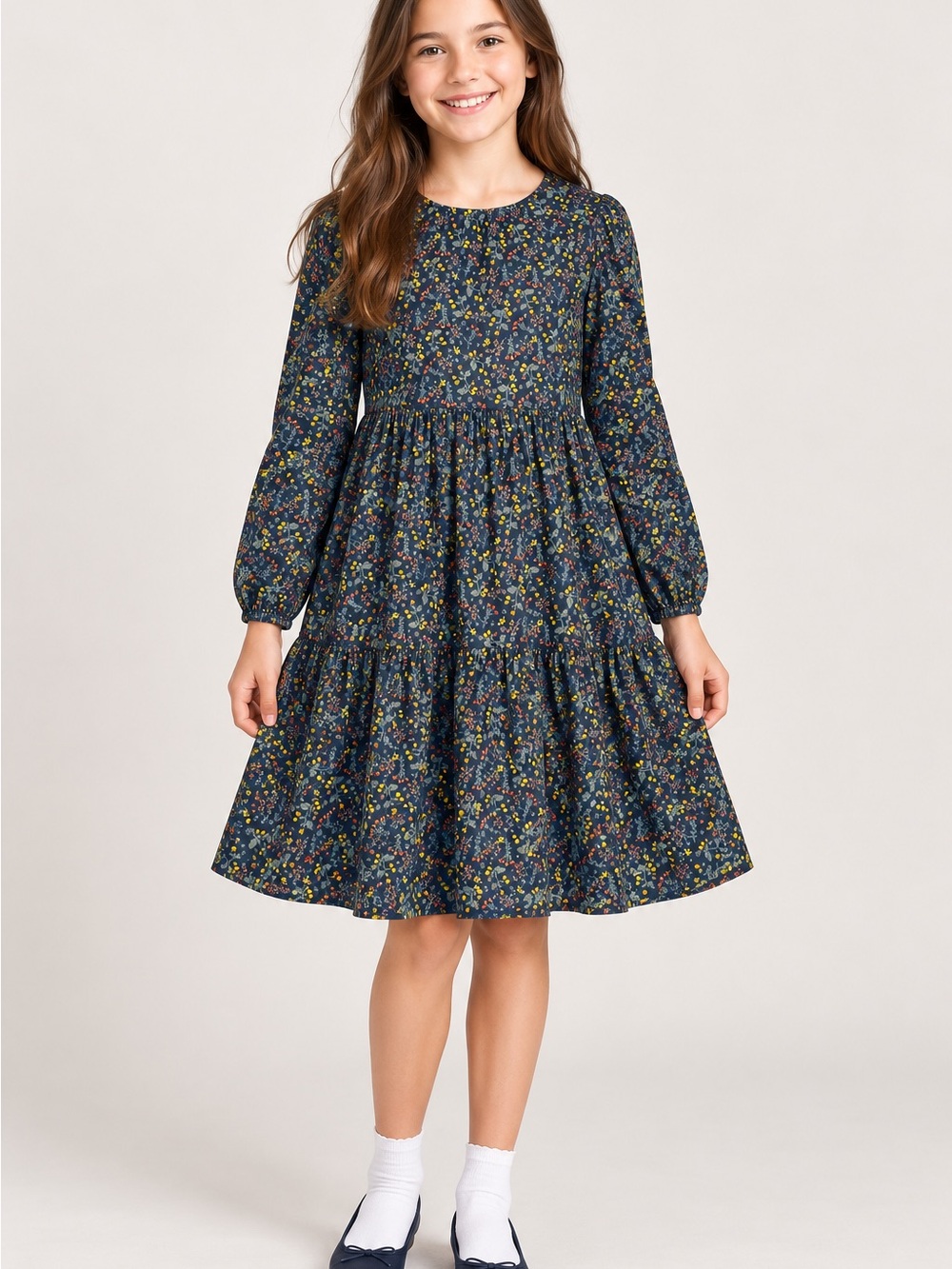 New LaBeca Cotton Floral Tiered Long Sleeve Dress Size 11/12